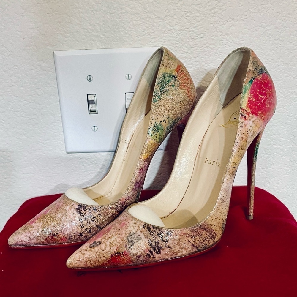 Christian Louboutin So Kate, Multicolor Abstract Cork Glitter Pumps, EU39 - Picture 6 of 13